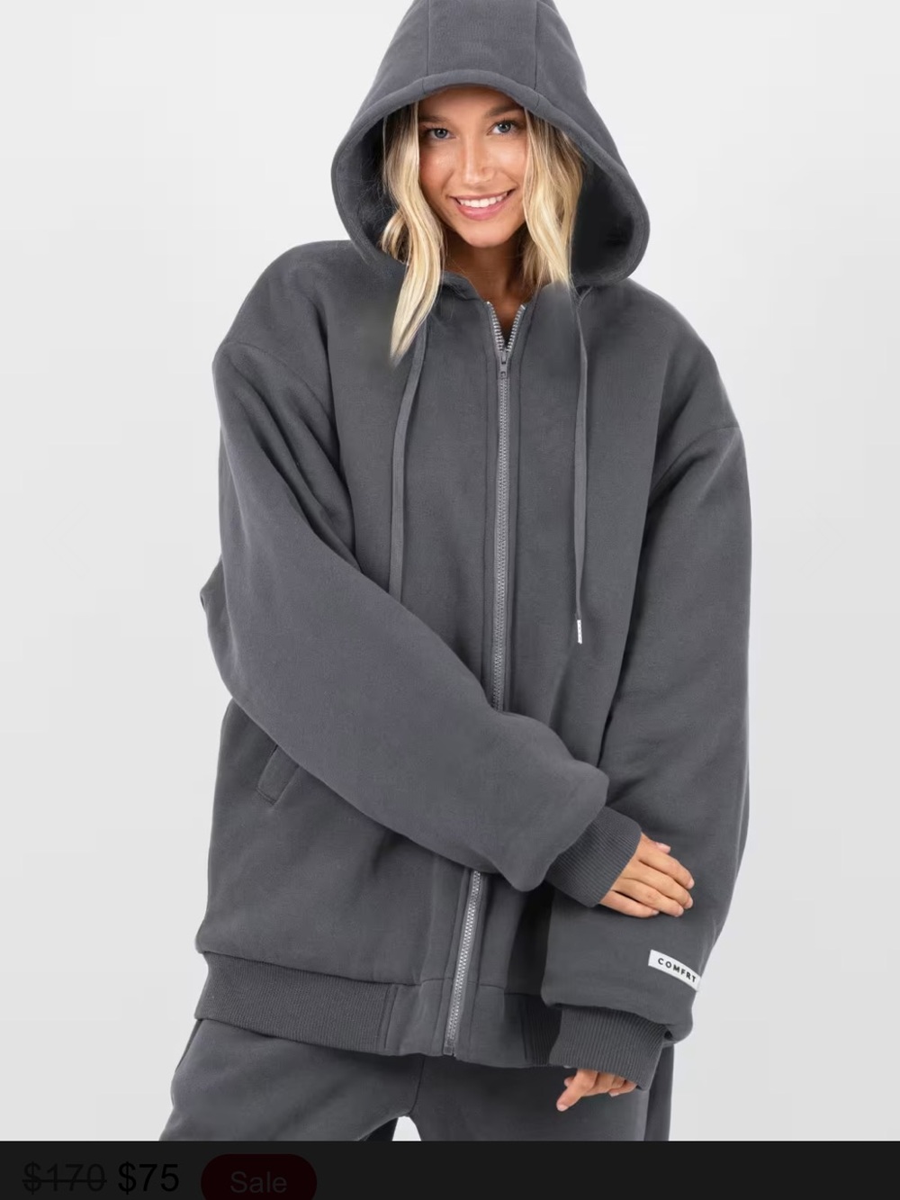 Comfrt  Weighted Zip-Up Hoodie - Steel Gray - size small